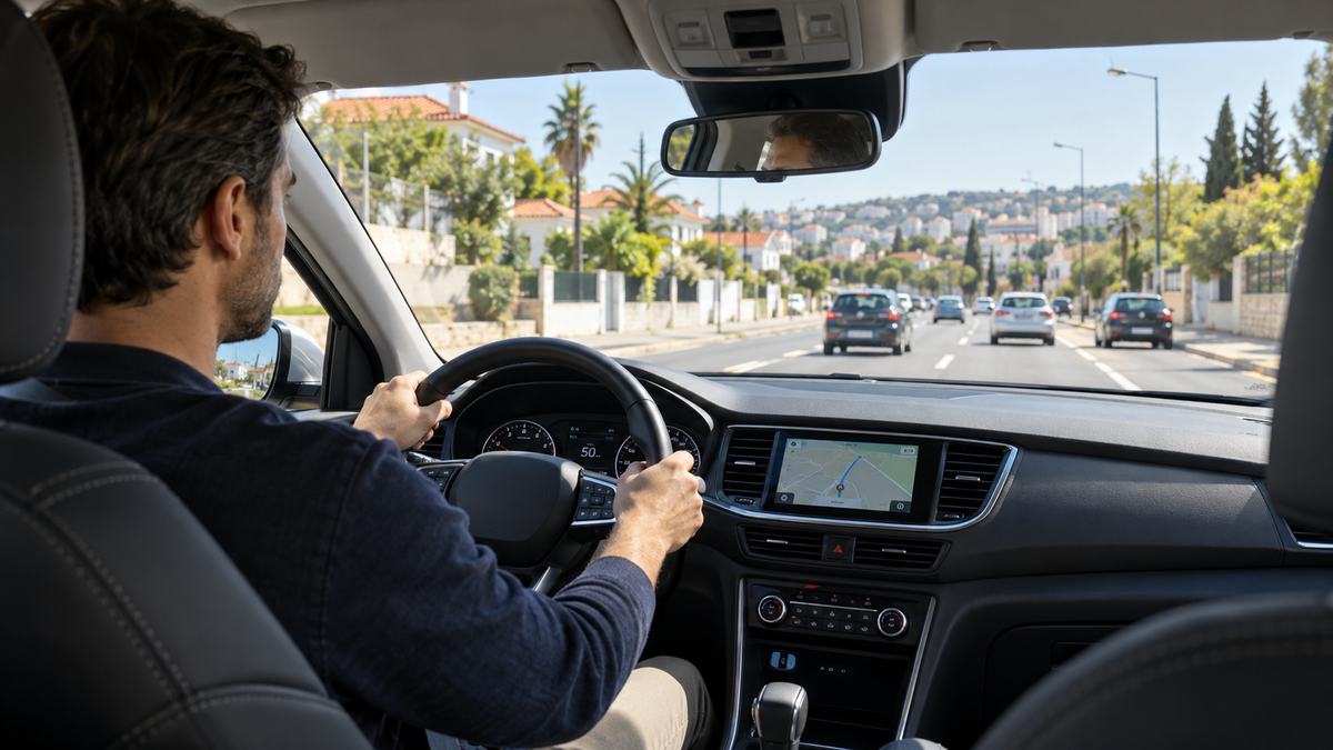 Focused driver on a Portuguese avenue in normal traffic