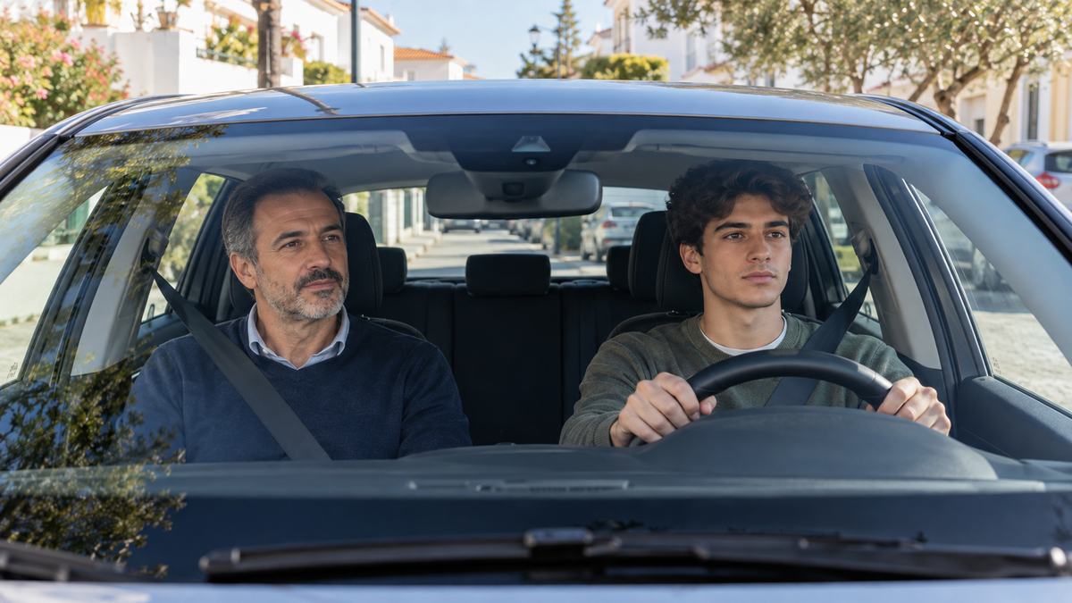 Young driver at the wheel with an adult in the passenger seat